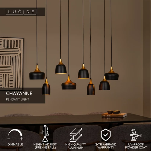 Lucide CHAYANNE - Pendant light - 8xE14 - Black - USP